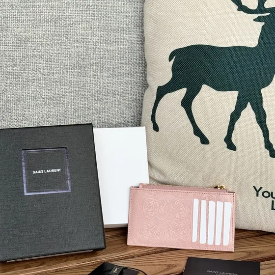 YSL Cassandre Matelass Zip Card Case Pink Card Holder