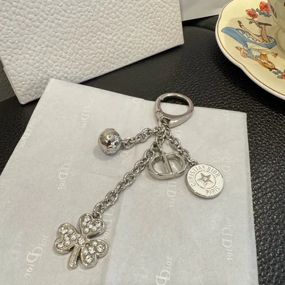 Dior Lucky Clover Keychain Gold Silver Pouch