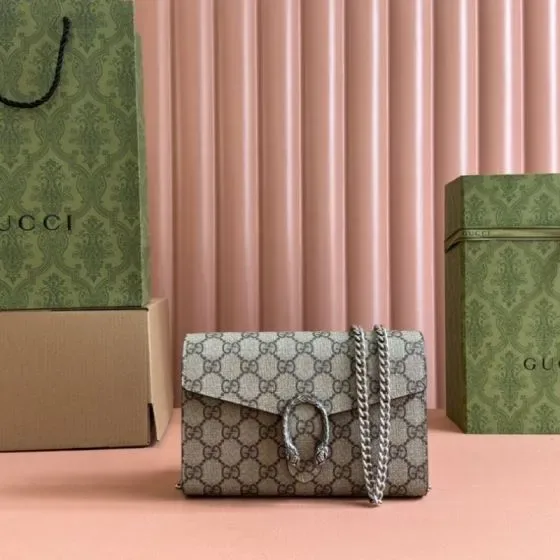 Gucci Dionysus Gg Chain Wallet Beige Ebony Crossbody