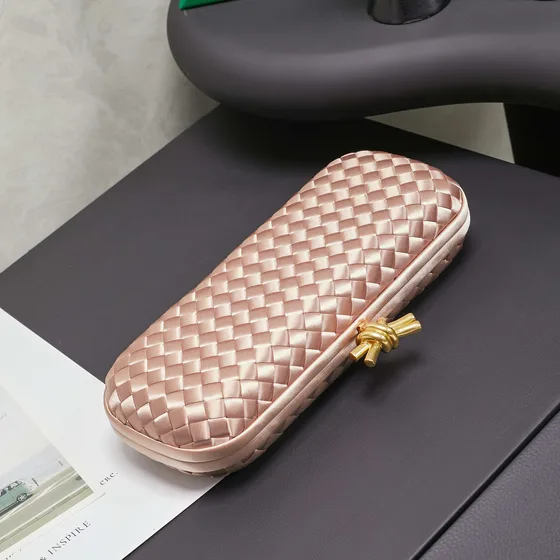 Bottega Veneta Intreccio Satin Knot Clutch Rose Gold Clutch