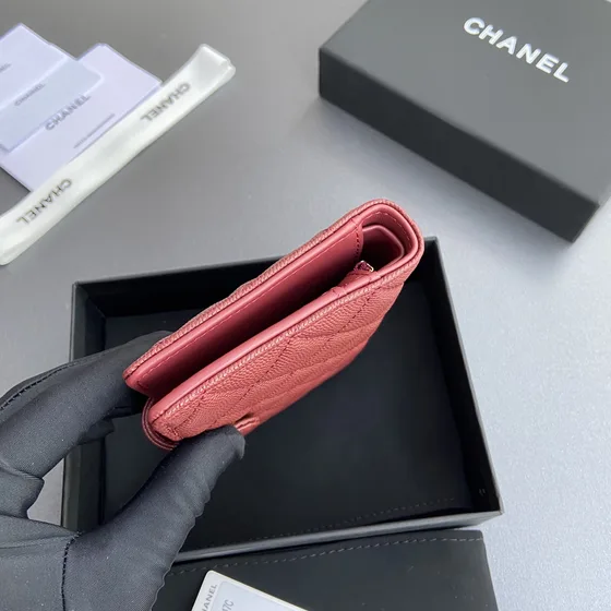 Chanel Quilted French Purse Wallet Rust Red Card Holder