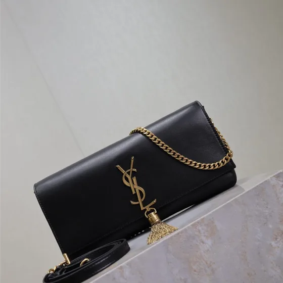 YSL Cassandre Tassel Chain Wallet Black Woc
