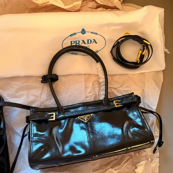 Prada Medium Leather Top-Handle Bag Black Top Handle