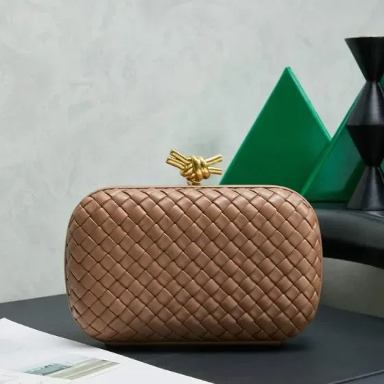 Bottega Veneta Intreccio Knot Clutch Camel Clutch
