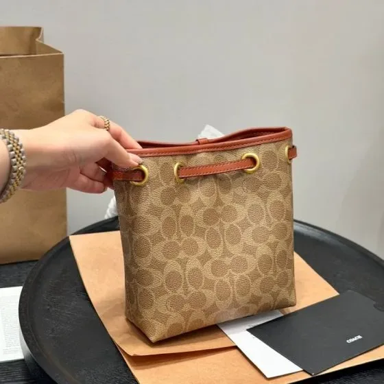 Coach Mini Bucket Bag In Signature Canvas Khaki Crossbody