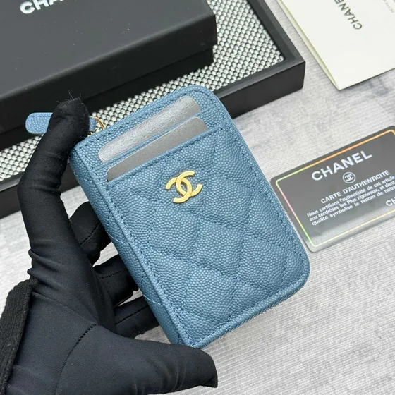 Chanel Zip Card Holder Blue Card Holder