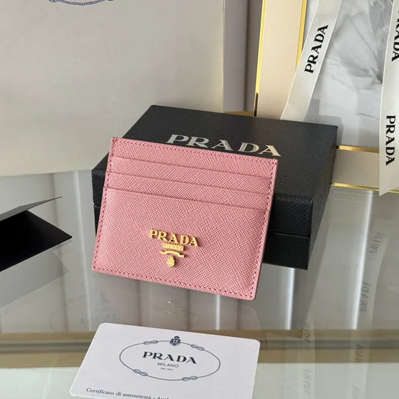 Prada Saffiano Metal Logo Card Holder Rosa Card Holder