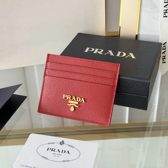 Prada Saffiano Leather Card Holder Red Card Holder