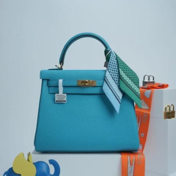 Hermes Kelly Turquoise Blue Top Handle