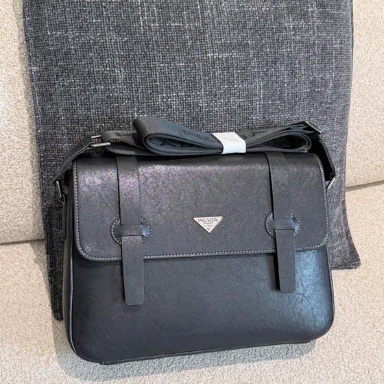 Prada Saffiano Leather Messenger Bag Black Crossbody