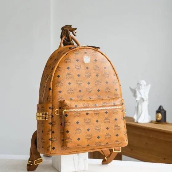 MCM Stark Backpack In Visetos Cognac Backpack