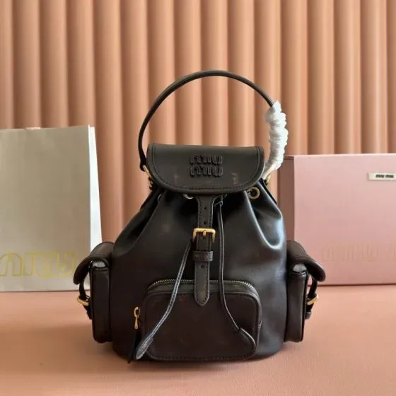 Miu Miu Leather Pocket Backpack Black Backpack