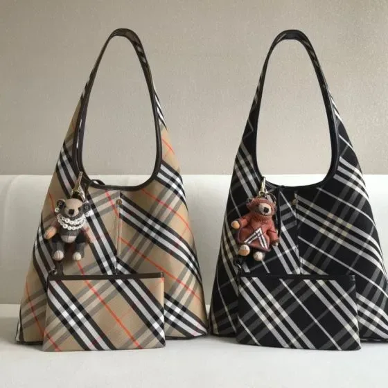 Burberry Check Large Tote Bag Beige Black Tote Bag