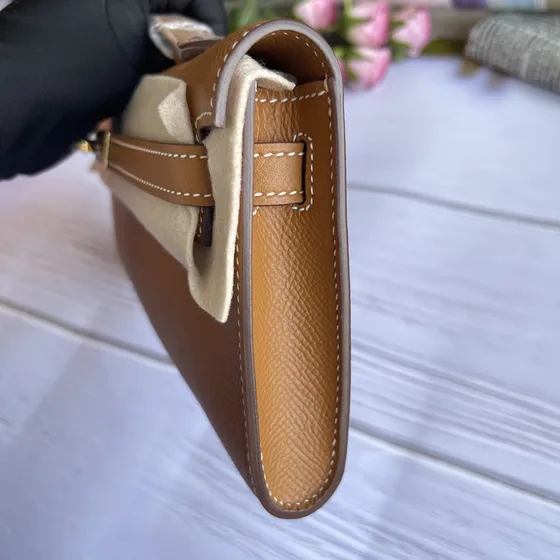 Hermes Kelly Cut Brun(Guld) Clutch