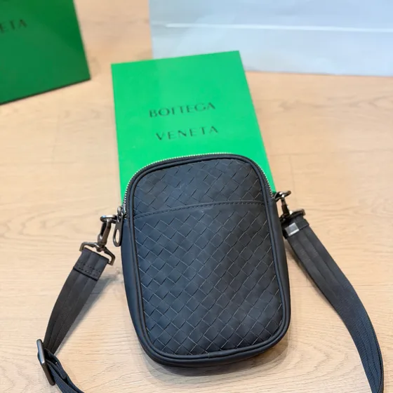 Bottega Veneta Intrecciato Mini Phone Crossbody Bag Black Crossbody