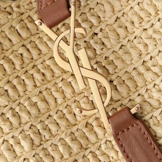 YSL Le 5 À 7 Supple Hobo Bag In Raffia And Piel Natural Raffia/Brick Marrón Hobo