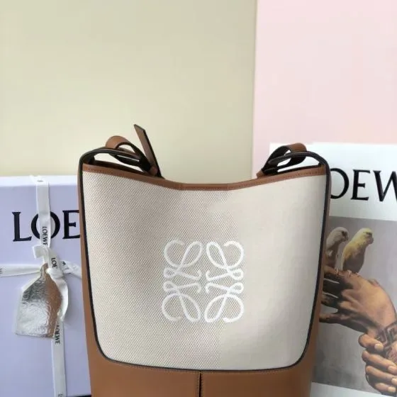 Loewe Anagram Bucket Bag Beige Brown Crossbody