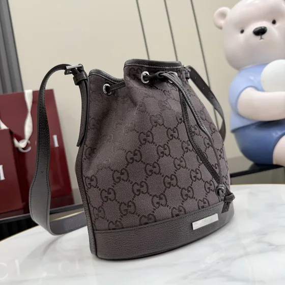 Gucci Gg Canvas Bucket Bag Dark Brown Crossbody