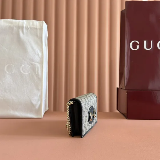 Gucci Gucci Horsebit 1955 Chain Carteira Bege/Ebony Woc