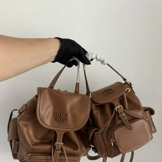 Miu Miu Leather Pocket Backpack Brown Backpack