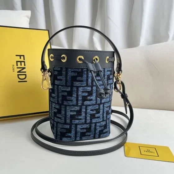 Fendi Mon Tr sor Mini Bucket Bag Dark Blue Denim 12 18 10 Crossbody