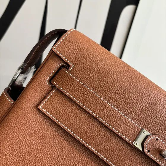 Hermes Kelly Messenger Gold Brown Crossbody