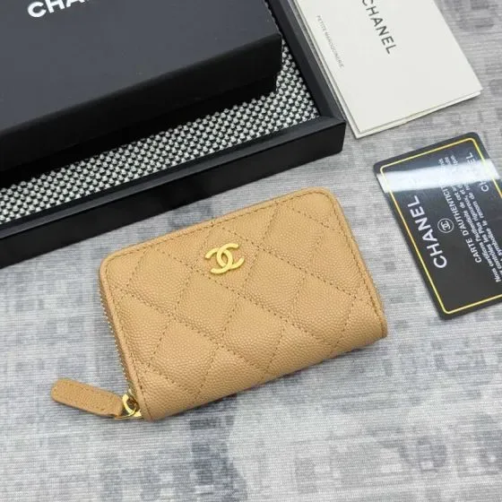 Chanel Classic Zipped Coin Purse Beige Card Holder