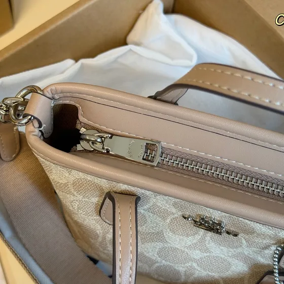 Coach City Mini Tote Bag In Signature Canvas Light Khaki Taupe Tote Bag