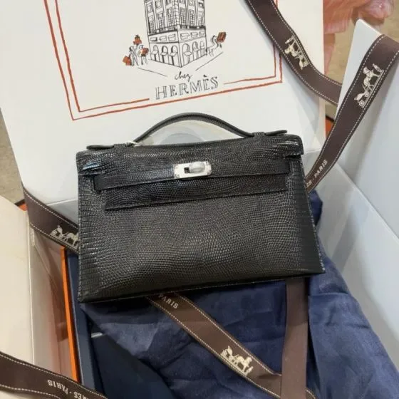 Hermes Kelly Mini Pochette Black Clutch