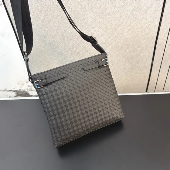 Bottega Veneta Intrecciato Messenger Bag Dark Grey Crossbody