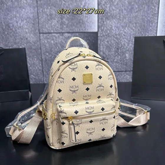 MCM Stark Side Studs Backpack Black Pink Cognac Beige 22 27cm Backpack