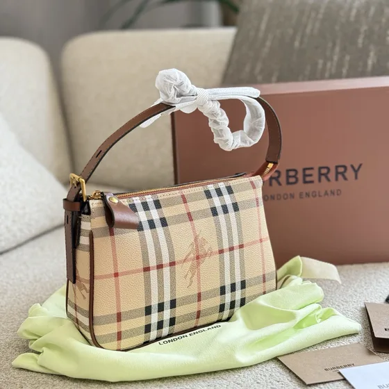 Burberry Haymarket Check Shoulder Bag Beige Brown Shoulder Bag