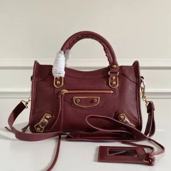 Balenciaga Metallic Edge City Mini Burgundy Top Handle