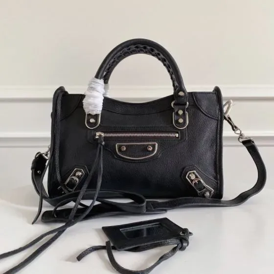 Balenciaga City Small Metallic Edge Handbag Black Top Handle