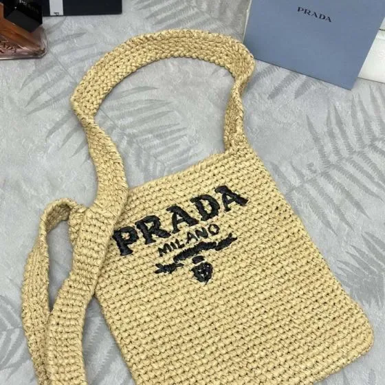 Prada Crochet Raffia-Effect Tote Bag Beige Tote Bag