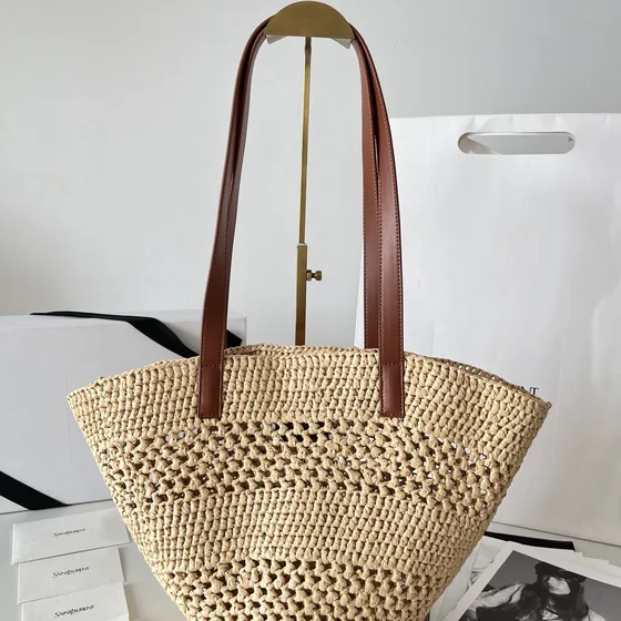 YSL Raffia Shoppertasche Beige/Braun Shoppertasche