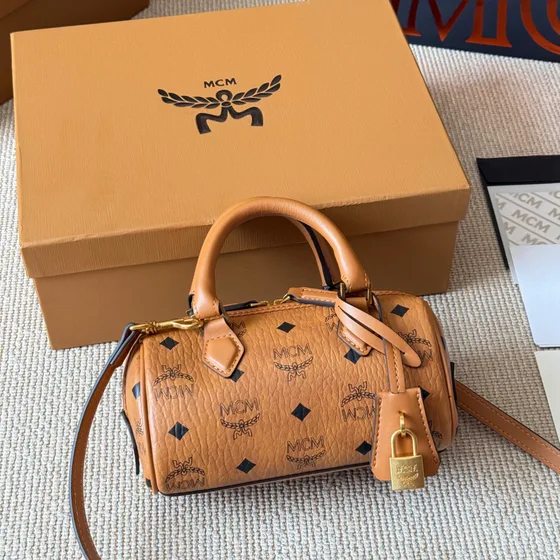 MCM Ella Boston Mini Cognac Coklat Top Handle