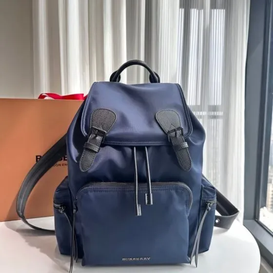 Burberry Logo Print Nylon Drawstring Backpack Navy Blue Backpack