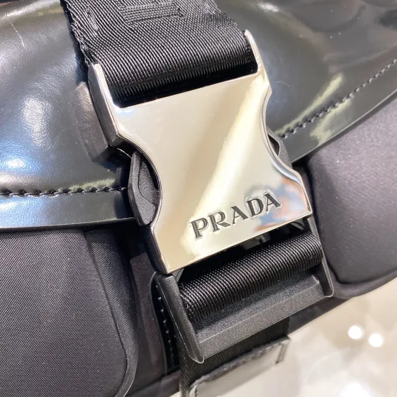 Prada Re-Nylon And Brushed Leather Shoulder Bag With Pouch Black Crossbody