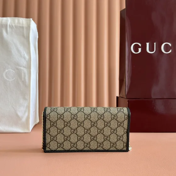 Gucci Gucci Horsebit 1955 Chain Carteira Bege/Ebony Woc
