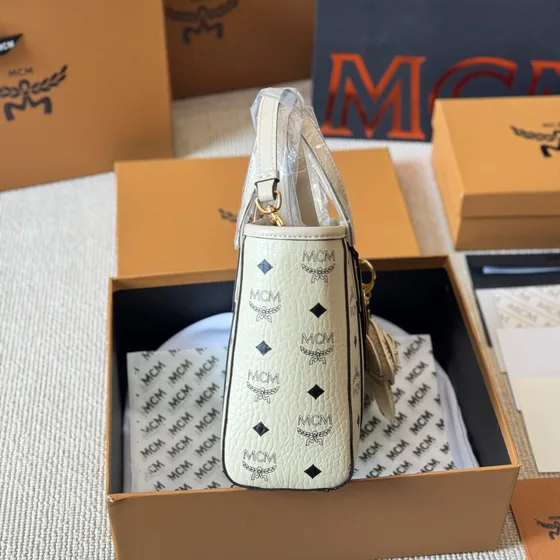 MCM Toni Bovenhandgreep Bag Mini Beige Bovenhandgreep