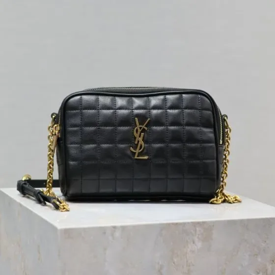 YSL Cassandre Matelass Carr Quilted Lambskin Mini Camera Bag Black Crossbody