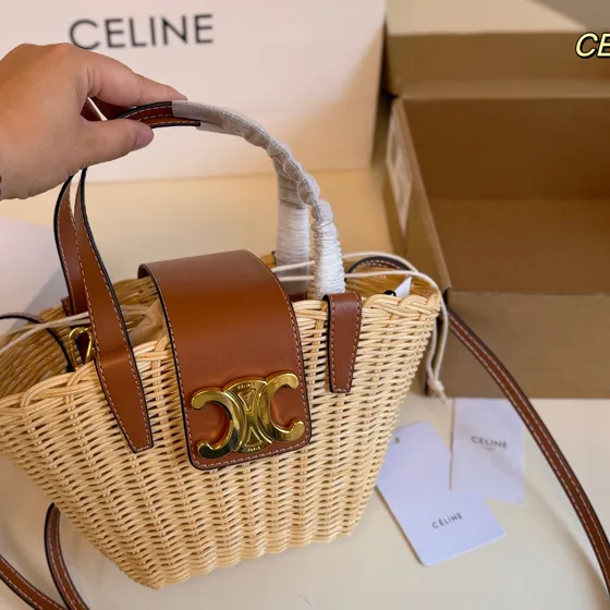 Celine Triomphe Wicker Basket Bag Бежевый/Tan Верхняя ручка