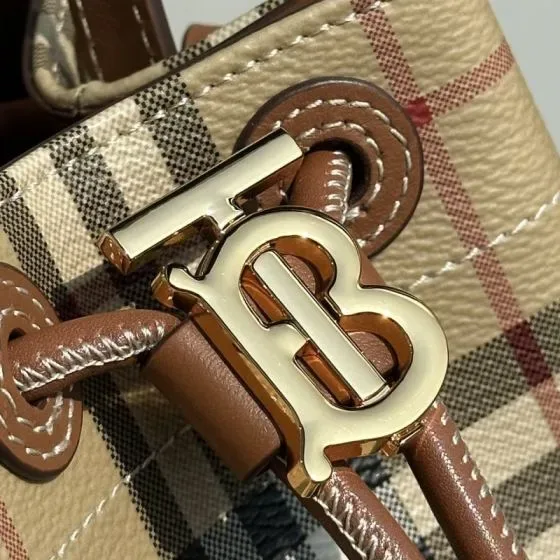 Burberry Check Bucket Bag Beige Brown Shoulder Bag