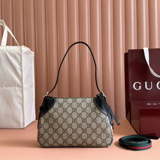 Gucci Gg Emblem Small Shoulder Bag Beige Brown Black Shoulder Bag