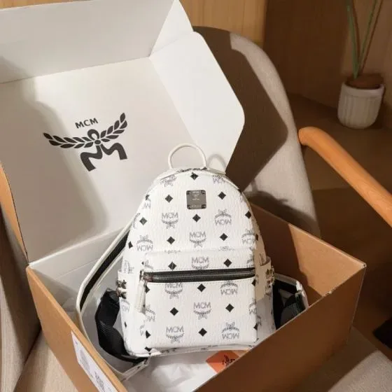 MCM Stark Backpack Mini White Backpack
