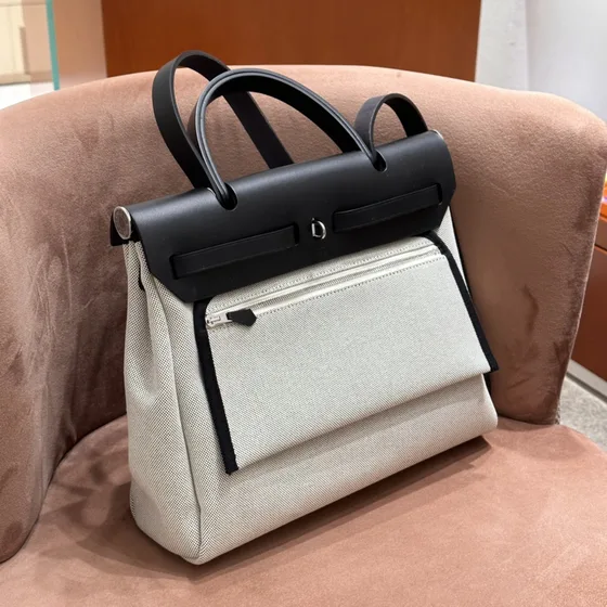 Hermes Herbag Pegase Trắng/Đen Top Handle