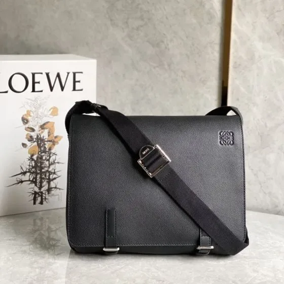 Loewe Anagram Leather Messenger Bag Black Crossbody