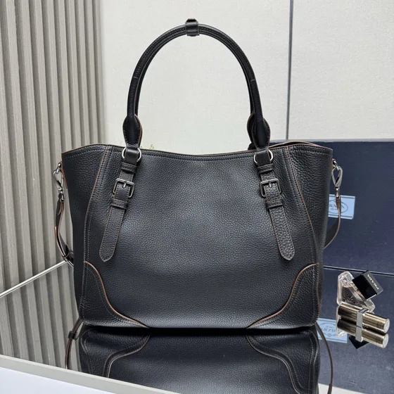 Prada Leather Top-Handle Bag Black Top Handle