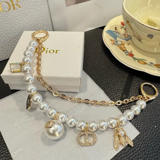 Dior Bag Charm Chain Gold White Pouch